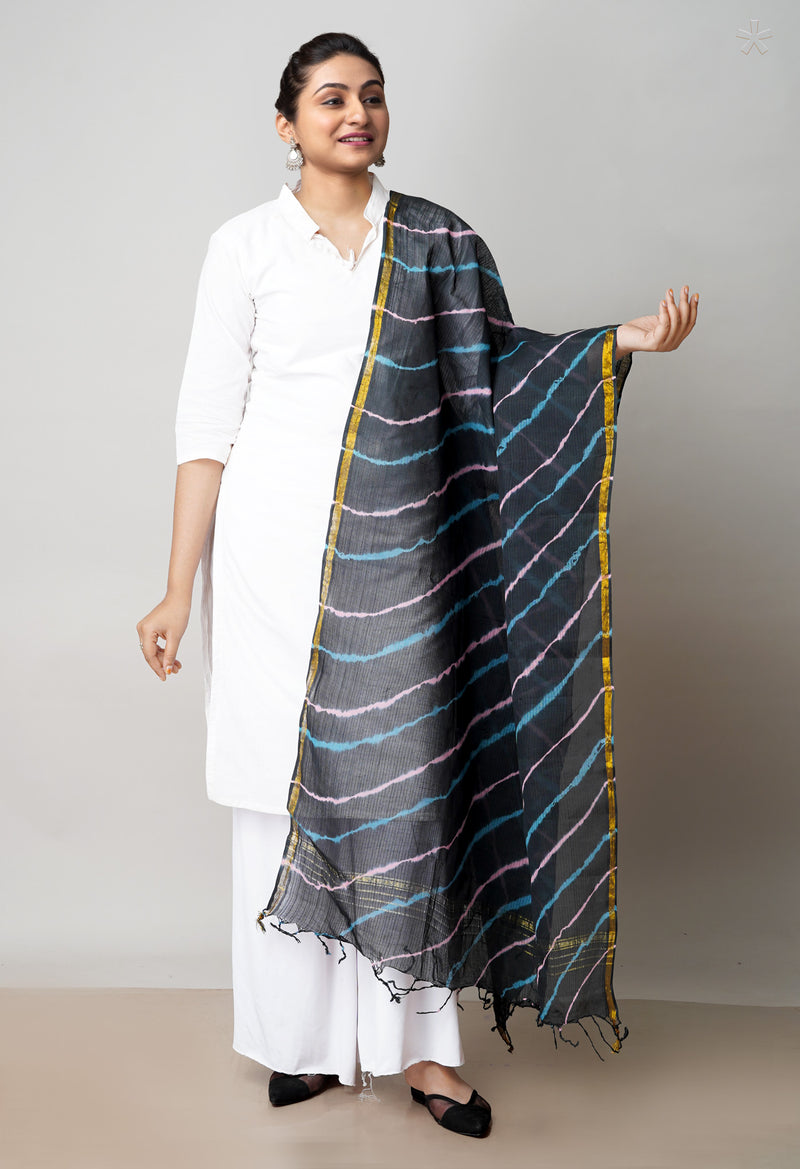 Black Pure Gota Patti Bandhani Printed Cotton Dupatta–UDS4600