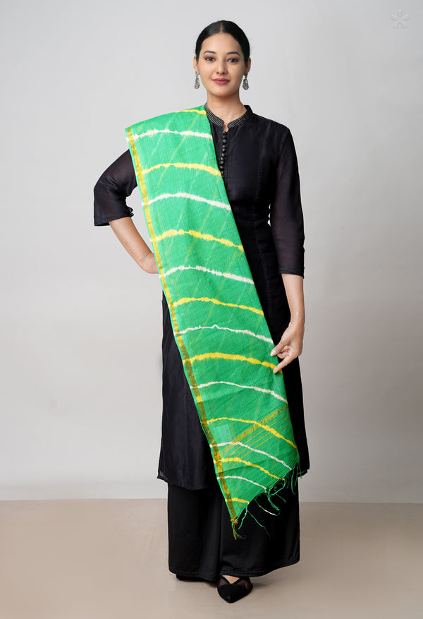 Green Pure Gota Patti Bandhani Printed Cotton Dupatta–UDS4601