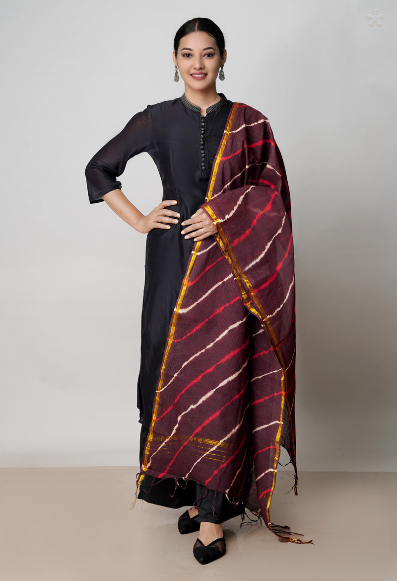 Brown Pure Gota Patti Bandhani Printed Cotton Dupatta–UDS4602