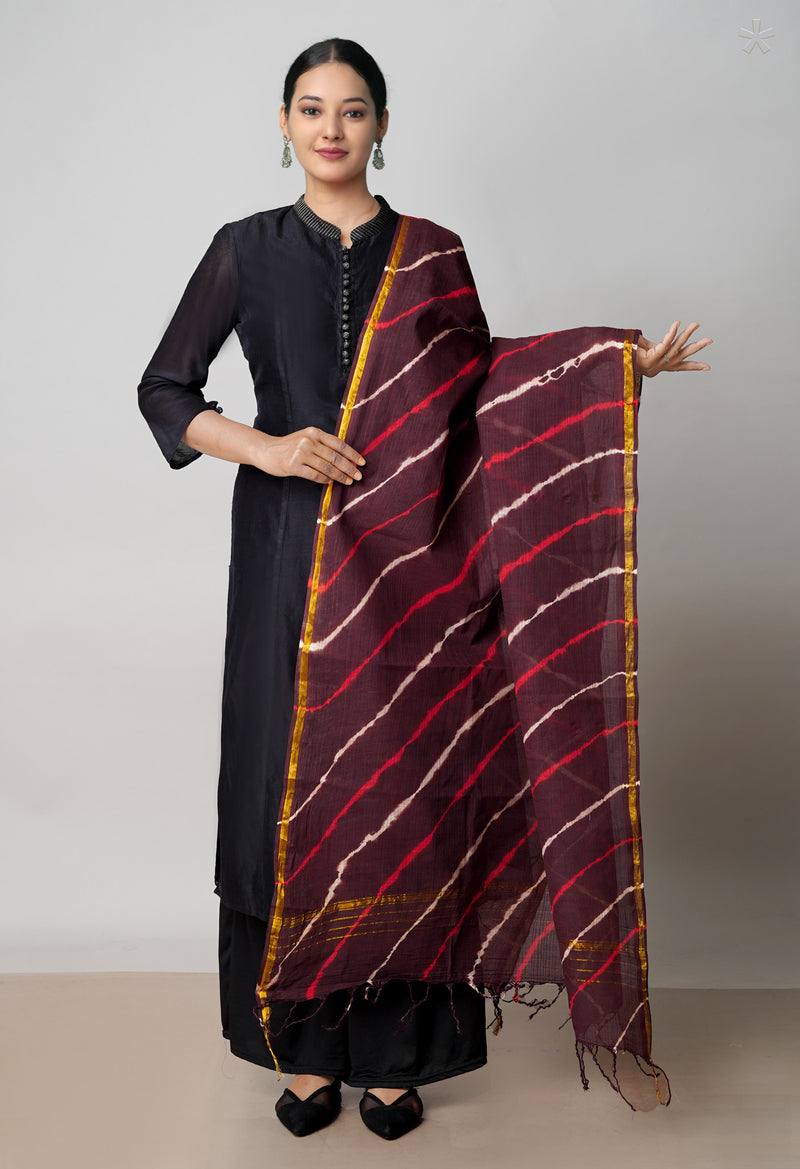 Brown Pure Gota Patti Bandhani Printed Cotton Dupatta–UDS4602