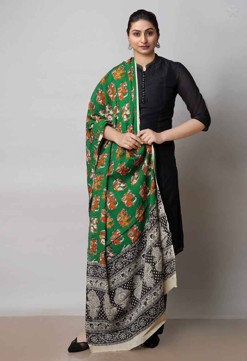 Green  Pure Kalamkari Printed Cotton Dupatta–UDS4604
