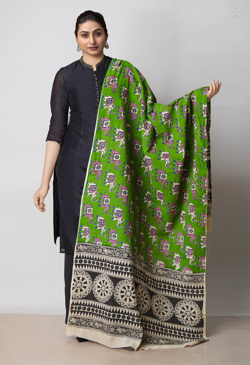 Green Pure Kalamkari Printed Cotton Dupatta–UDS4606