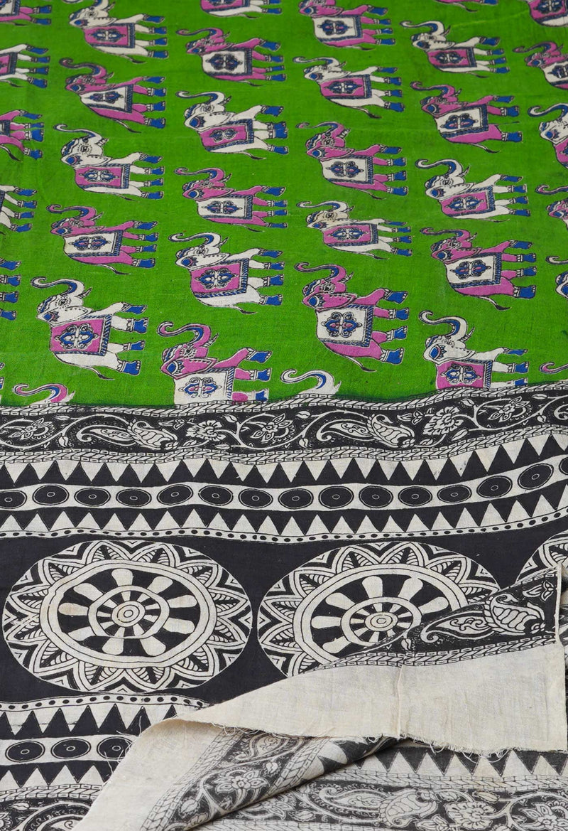 Green Pure Kalamkari Printed Cotton Dupatta–UDS4606