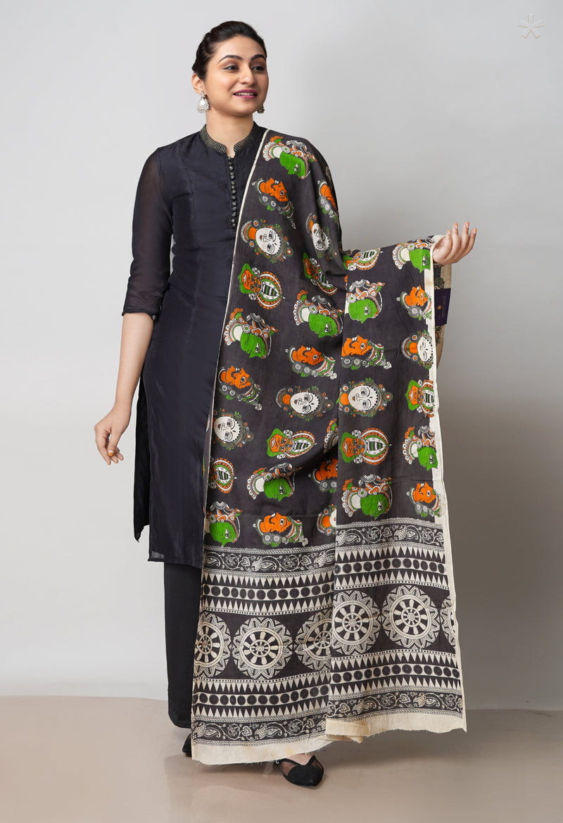 Black Pure Kalamkari Printed Cotton Dupatta–UDS4610