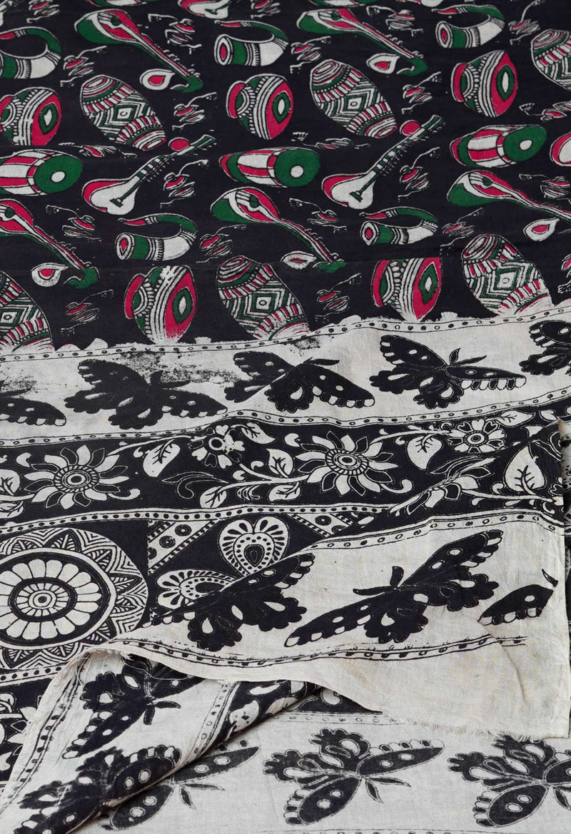 Black Pure Kalamkari Printed Cotton Dupatta–UDS4614
