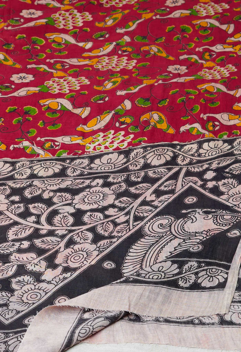 Red Pure Kalamkari Printed Cotton Dupatta–UDS4615