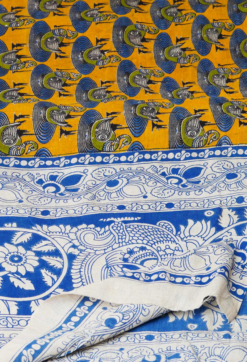 Yellow Pure Kalamkari Printed Cotton Dupatta–UDS4616