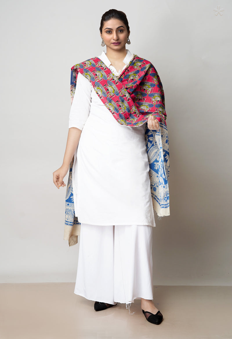 Red Pure Kalamkari Printed Cotton Dupatta–UDS4617