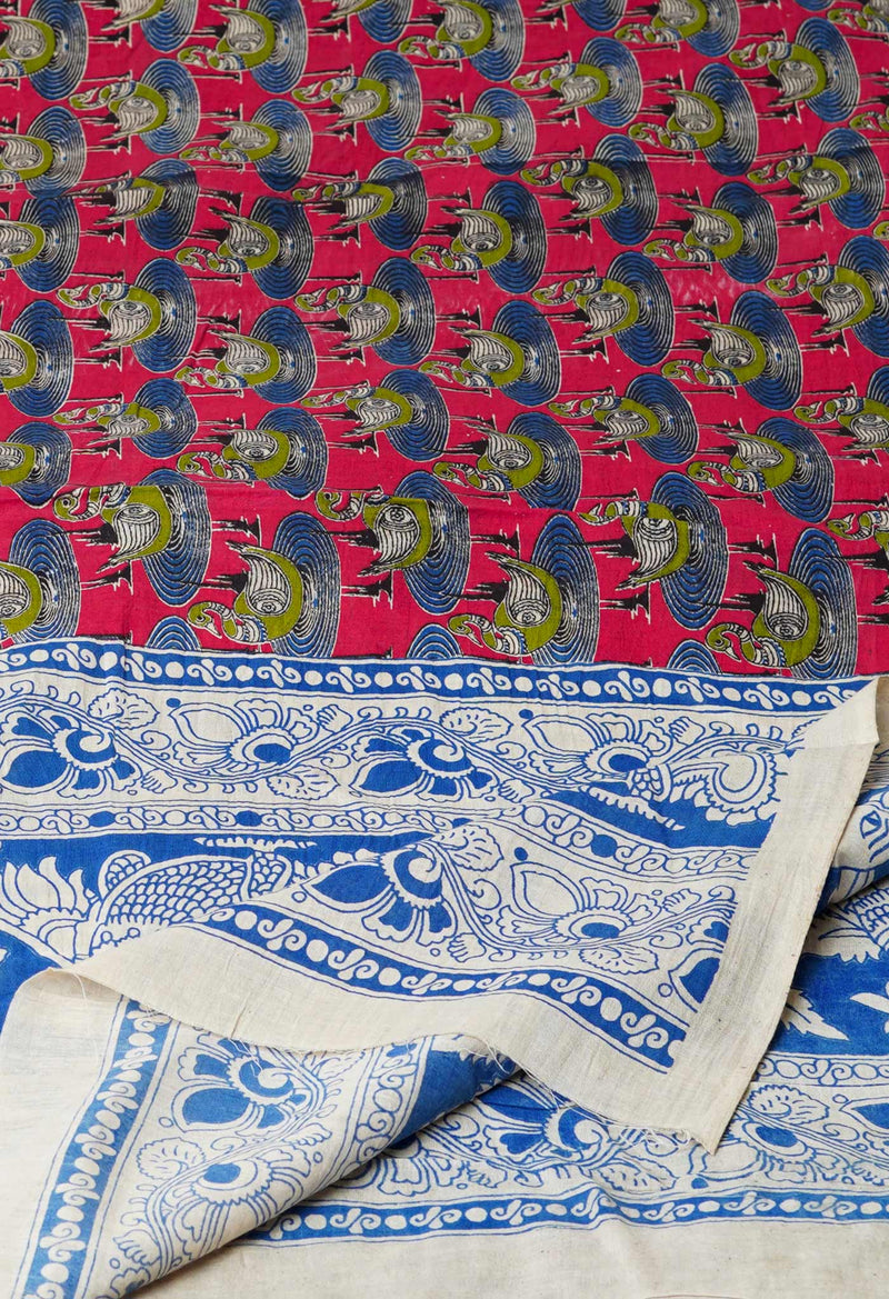 Red Pure Kalamkari Printed Cotton Dupatta–UDS4617