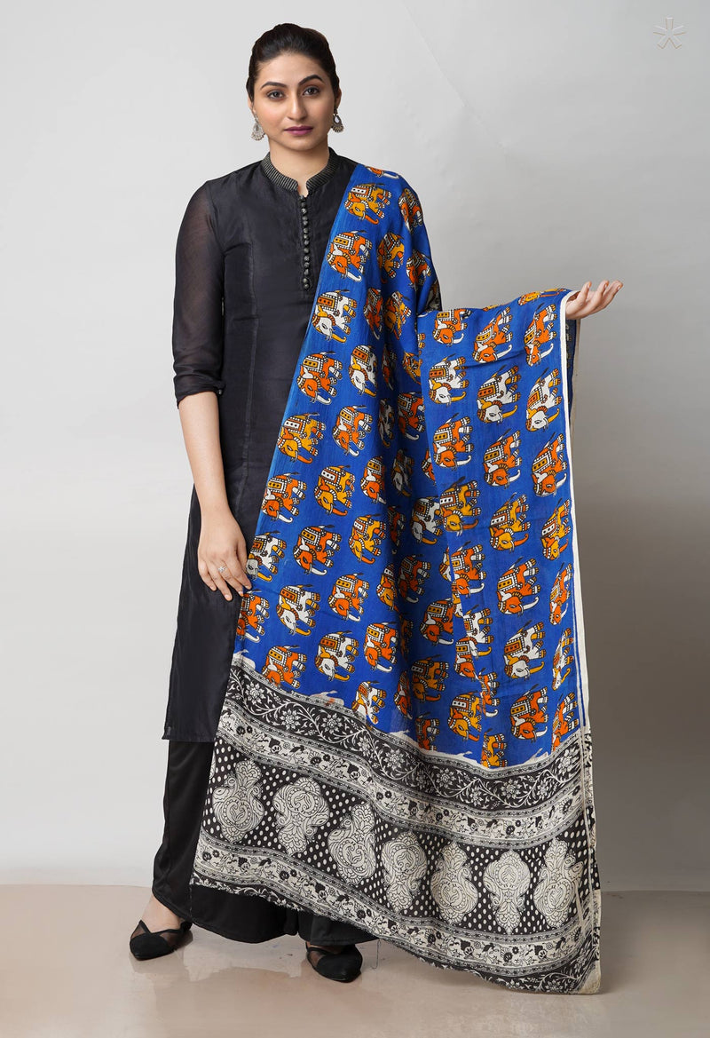 Blue Pure Kalamkari Printed Cotton Dupatta–UDS4621