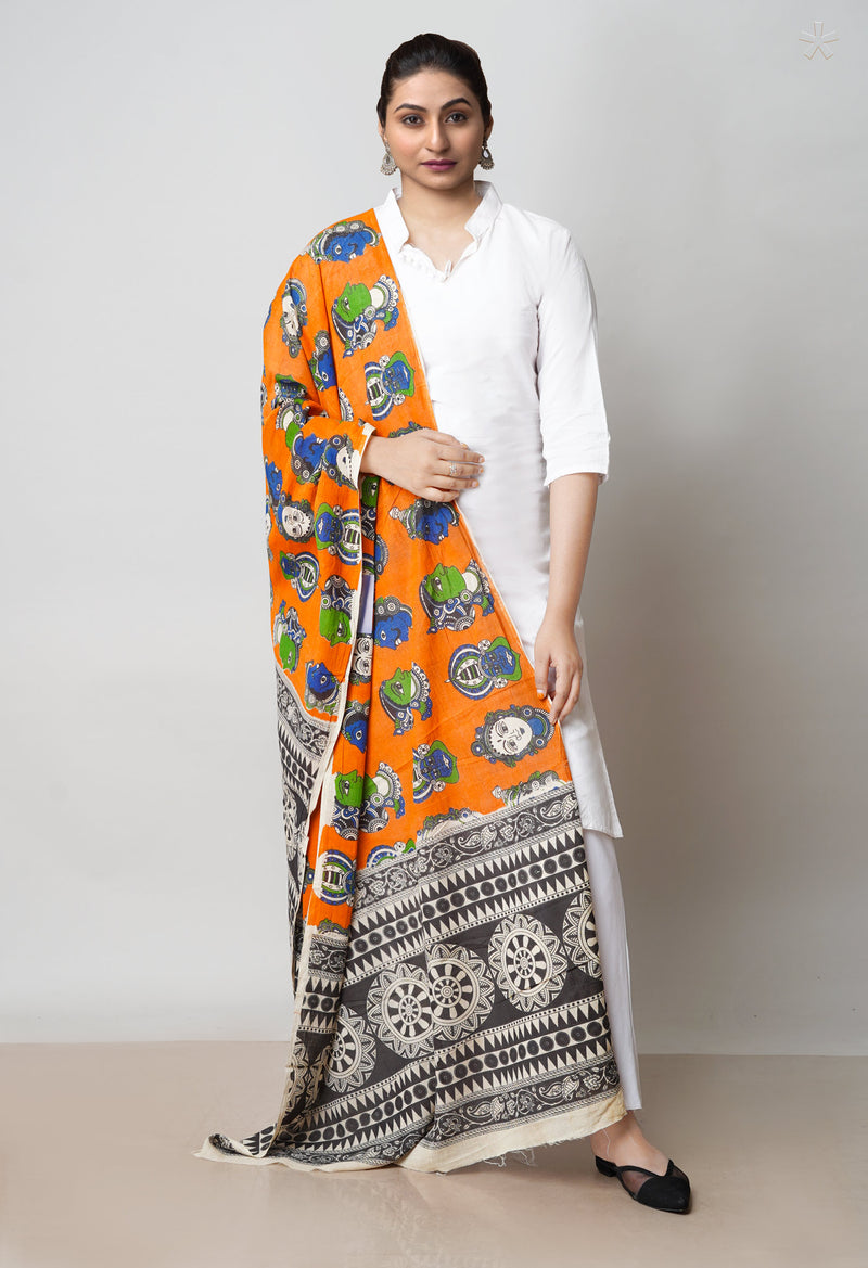 Orange Pure Kalamkari Printed Cotton Dupatta–UDS4622