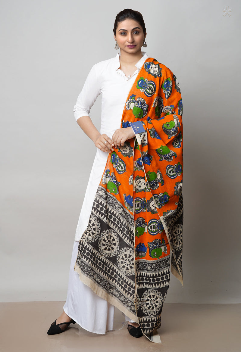 Orange Pure Kalamkari Printed Cotton Dupatta–UDS4622