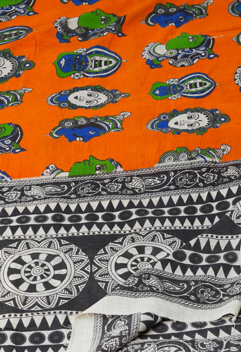 Orange Pure Kalamkari Printed Cotton Dupatta–UDS4622