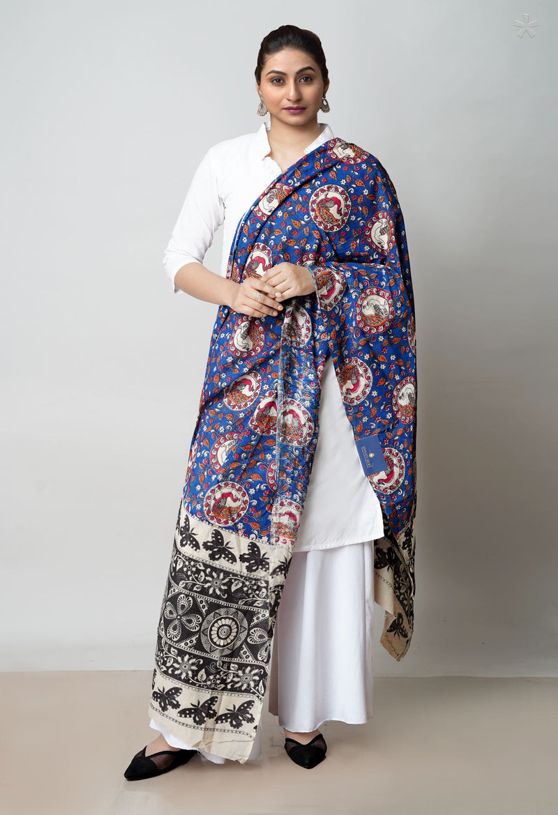 Blue Pure Kalamkari Printed Cotton Dupatta–UDS4626