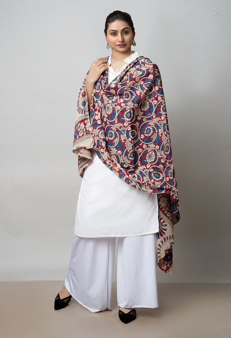 Red Pure Kalamkari Printed Cotton Dupatta–UDS4627