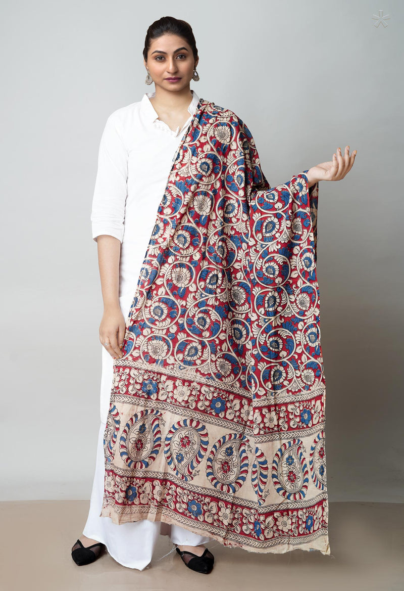 Red Pure Kalamkari Printed Cotton Dupatta–UDS4627