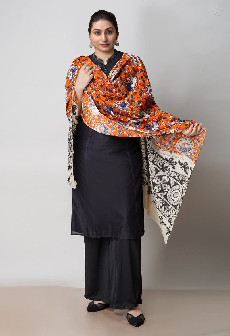 Orange Pure Kalamkari Printed Cotton Dupatta–UDS4628