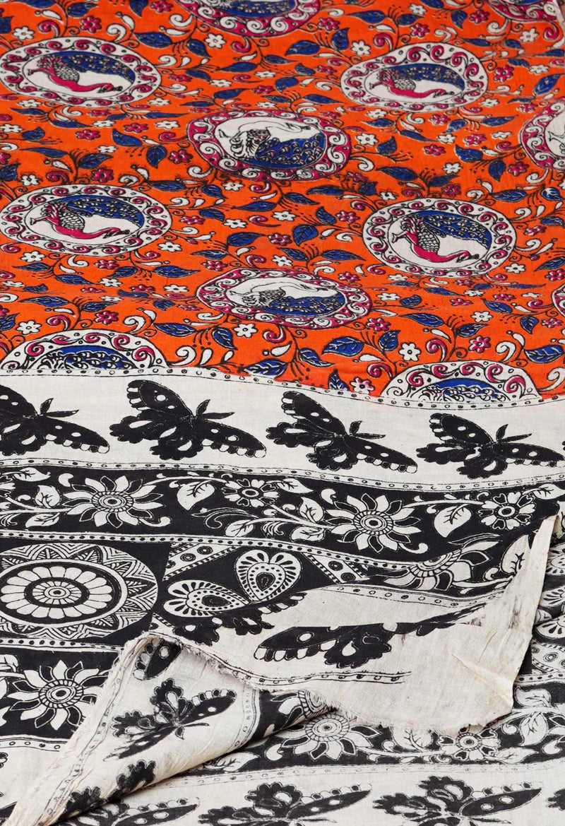 Orange Pure Kalamkari Printed Cotton Dupatta–UDS4628