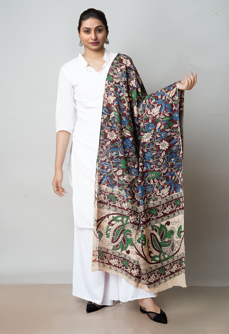 Maroon Pure Kalamkari Printed Cotton Dupatta–UDS4629