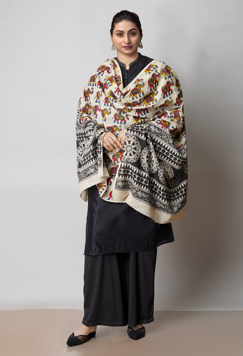 Cream Pure Kalamkari Printed Cotton Dupatta–UDS4630