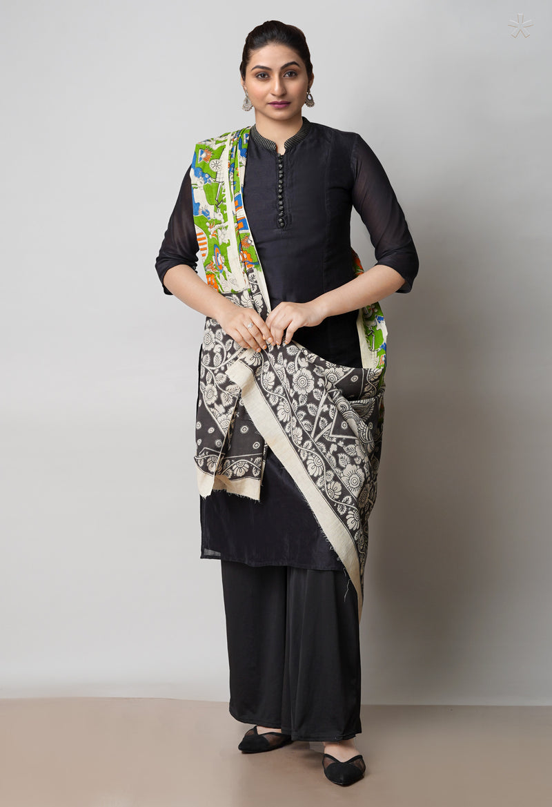 Green Pure Kalamkari Printed Cotton Dupatta–UDS4632