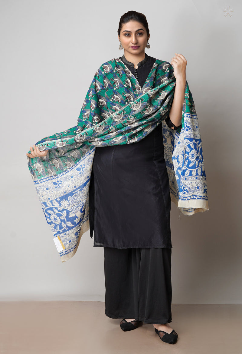 Green Pure Kalamkari Printed Cotton Dupatta–UDS4634