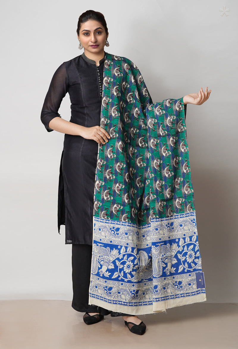 Green Pure Kalamkari Printed Cotton Dupatta–UDS4634
