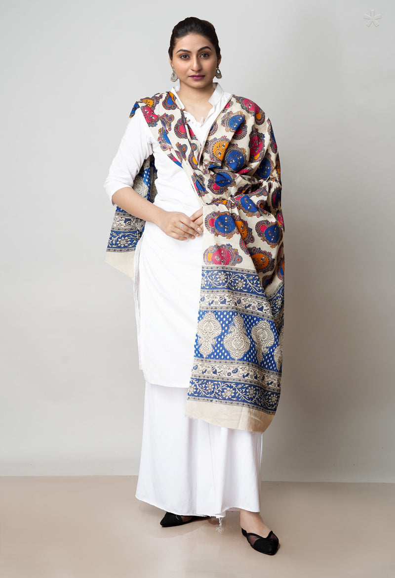 Cream  Pure Kalamkari Printed Cotton Dupatta–UDS4637