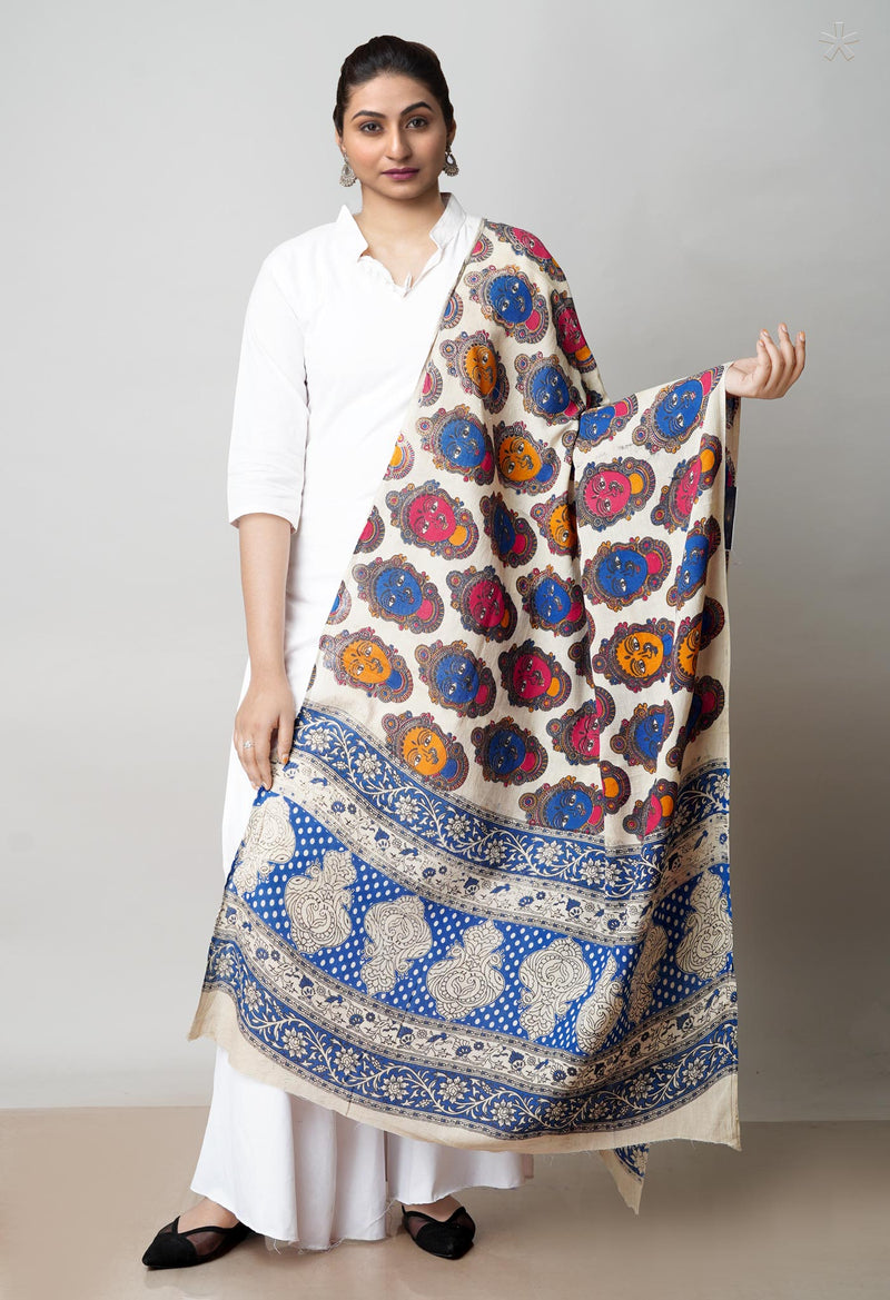 Cream  Pure Kalamkari Printed Cotton Dupatta–UDS4637