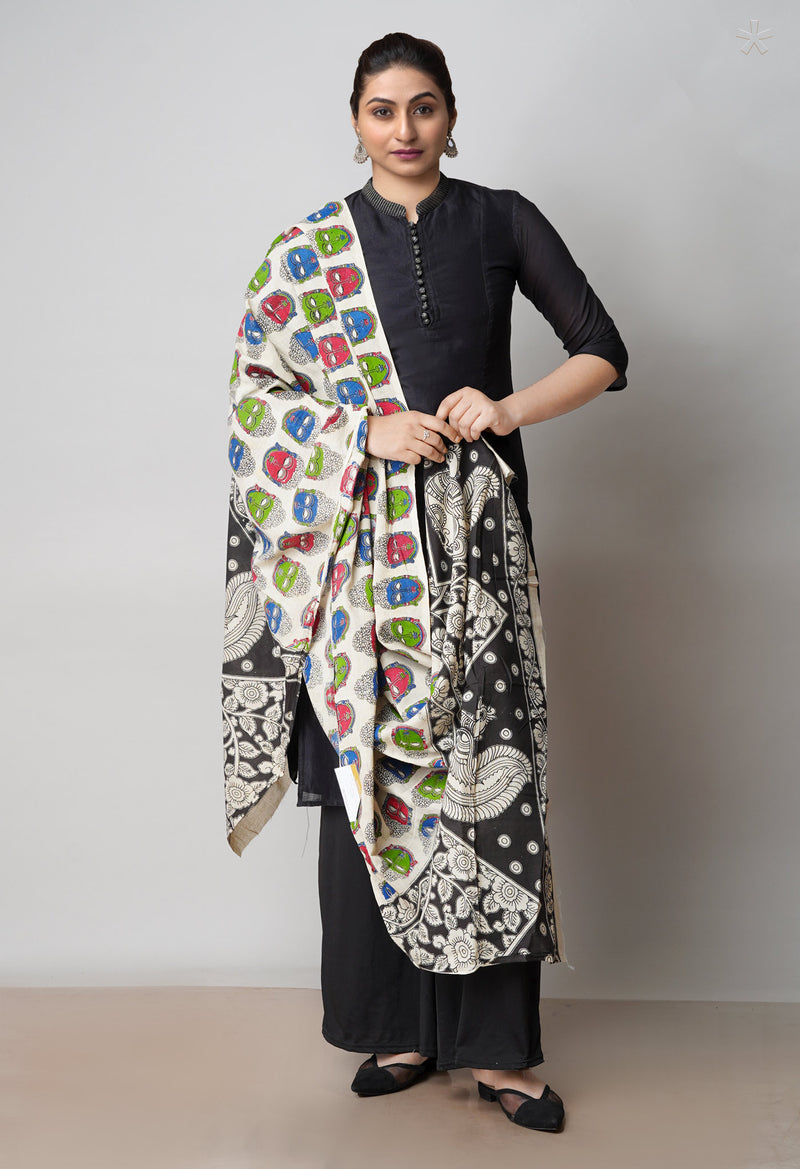 Cream Pure Kalamkari Printed Cotton Dupatta–UDS4638
