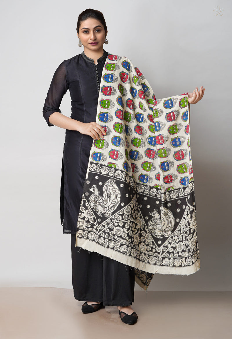 Cream Pure Kalamkari Printed Cotton Dupatta–UDS4638