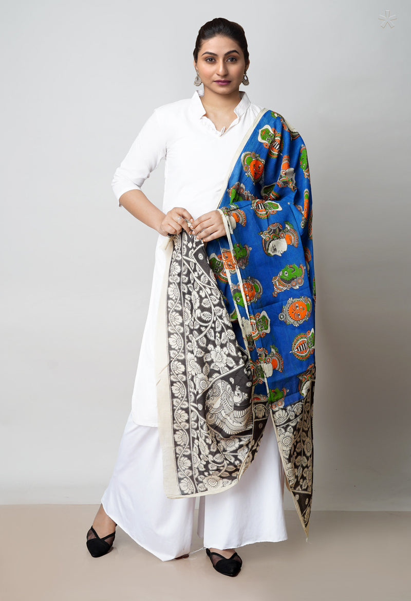 Blue Pure Kalamkari Printed Cotton Dupatta–UDS4641