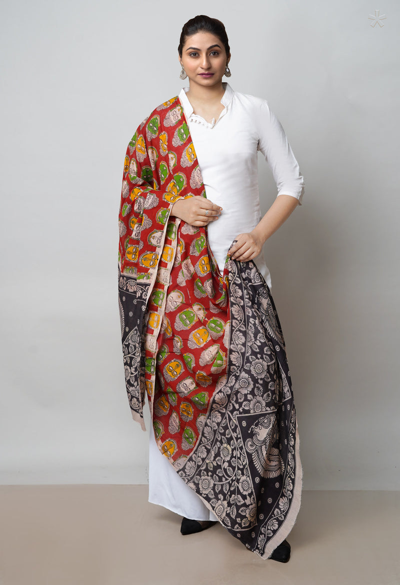 Red Pure Kalamkari Printed Cotton Dupatta–UDS4642