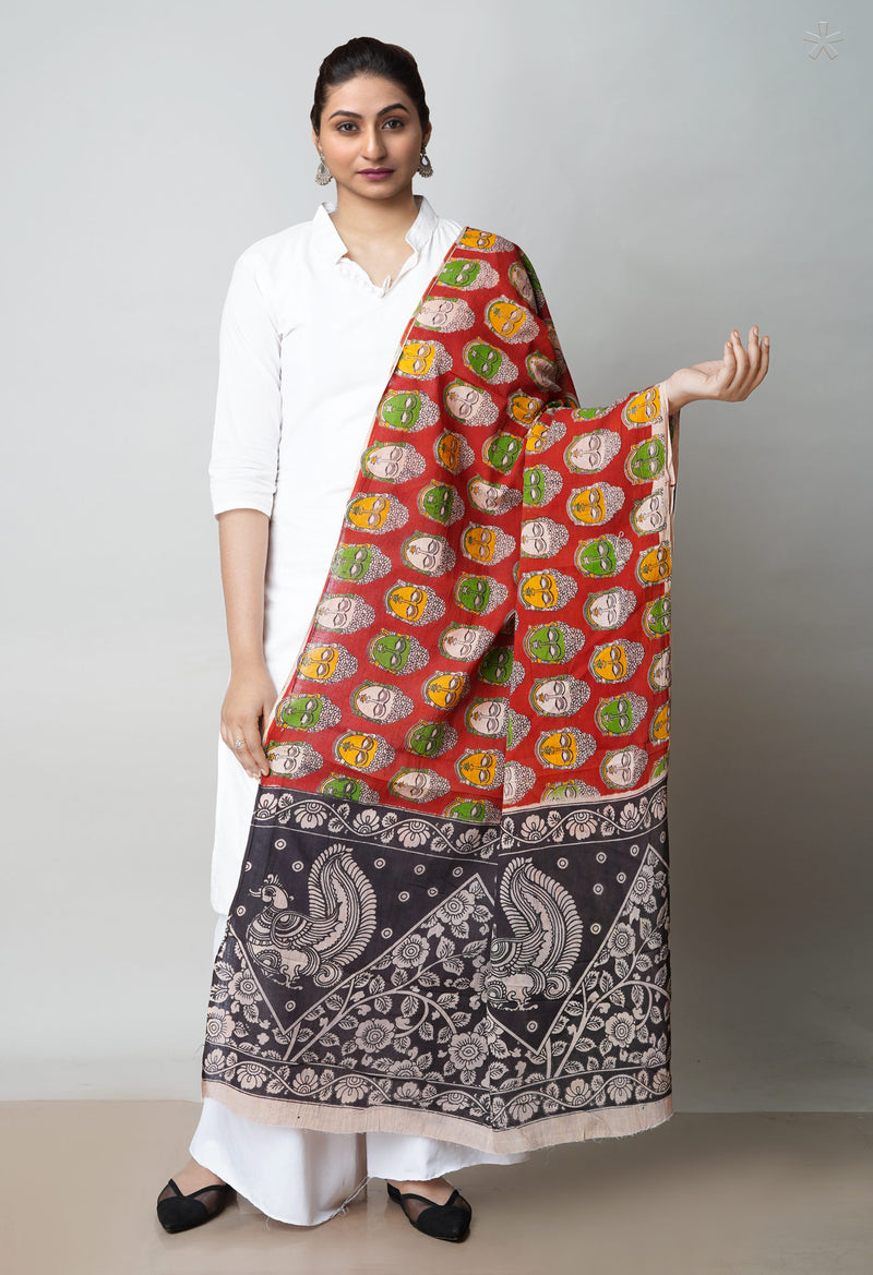 Red Pure Kalamkari Printed Cotton Dupatta–UDS4642