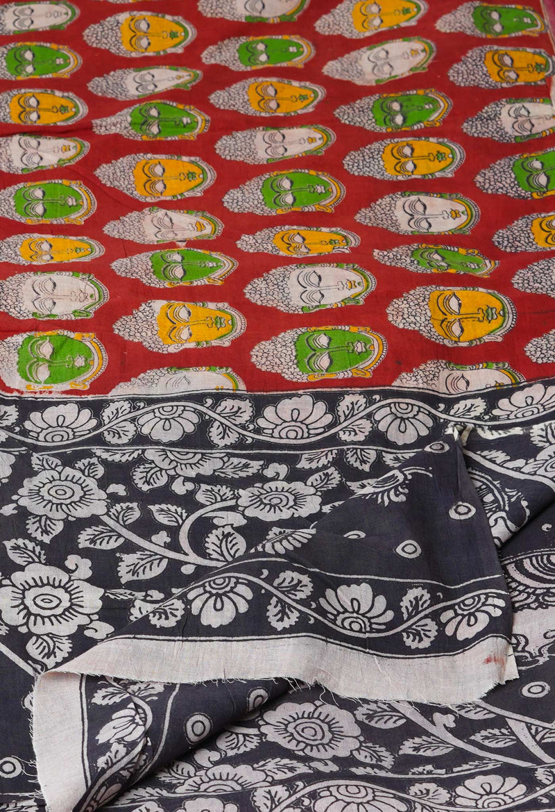 Red Pure Kalamkari Printed Cotton Dupatta–UDS4642