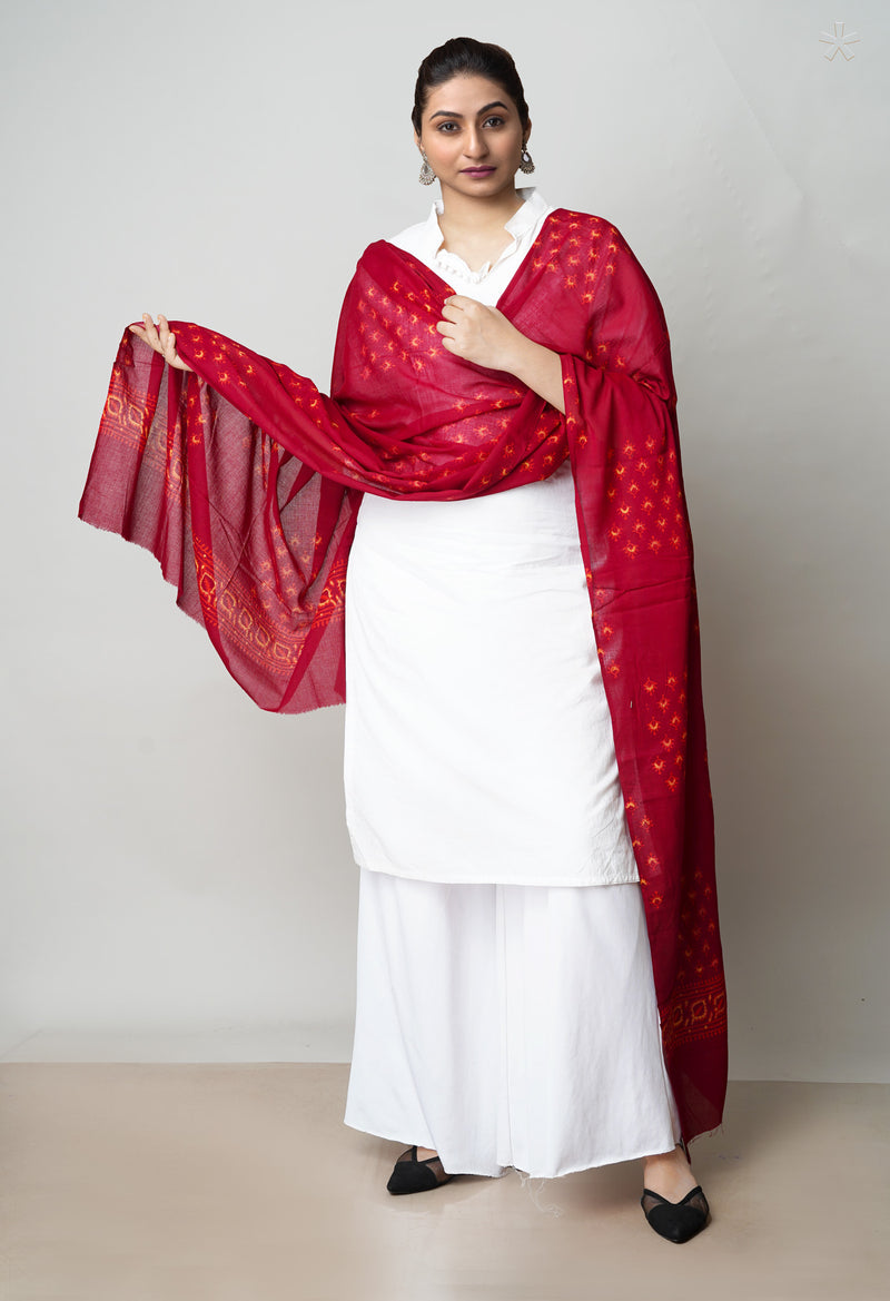 Maroon Pure Ajrakh Printed Soft Cotton Dupatta–UDS4645