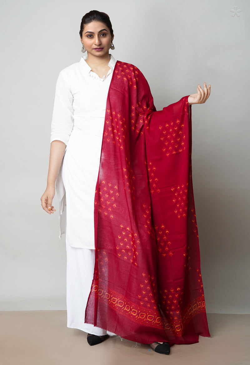Maroon Pure Ajrakh Printed Soft Cotton Dupatta–UDS4645