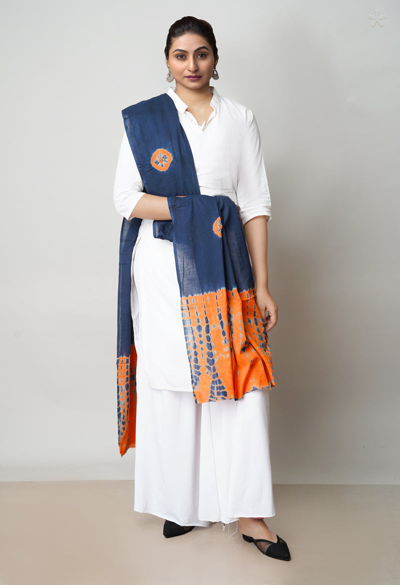 Navy Blue Pure Ajrakh Printed Soft Cotton Dupatta–UDS4647