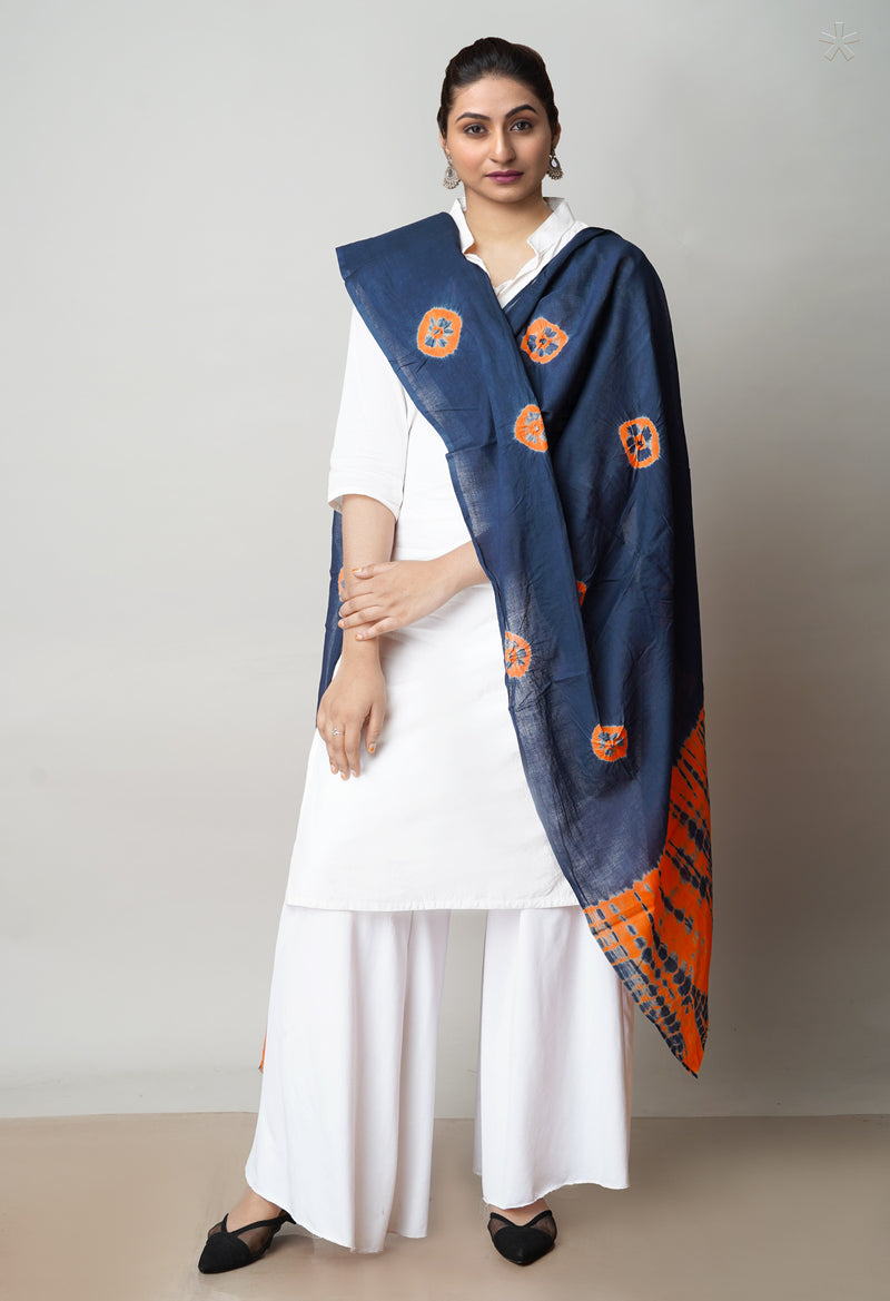 Navy Blue Pure Ajrakh Printed Soft Cotton Dupatta–UDS4647