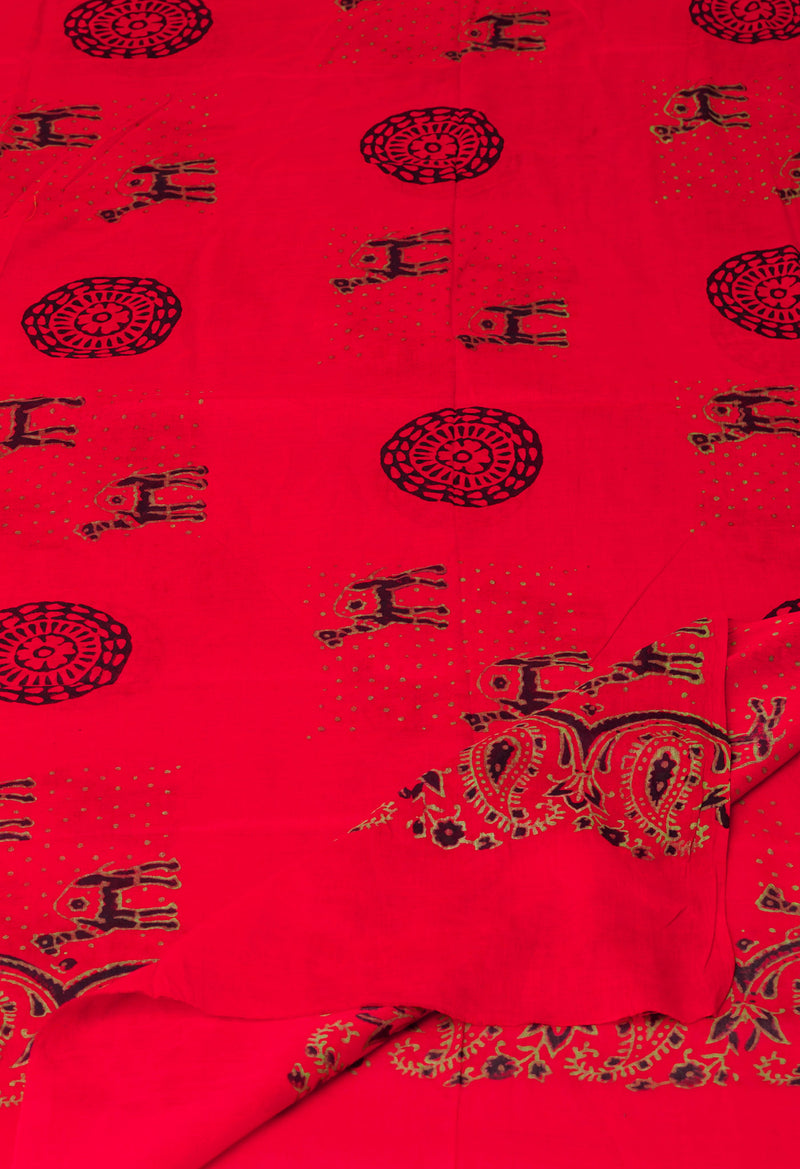 Red Pure Ajrakh Printed Soft Cotton Dupatta–UDS4648