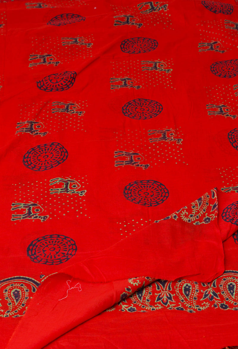 Red Pure Ajrakh Printed Soft Cotton Dupatta–UDS4649