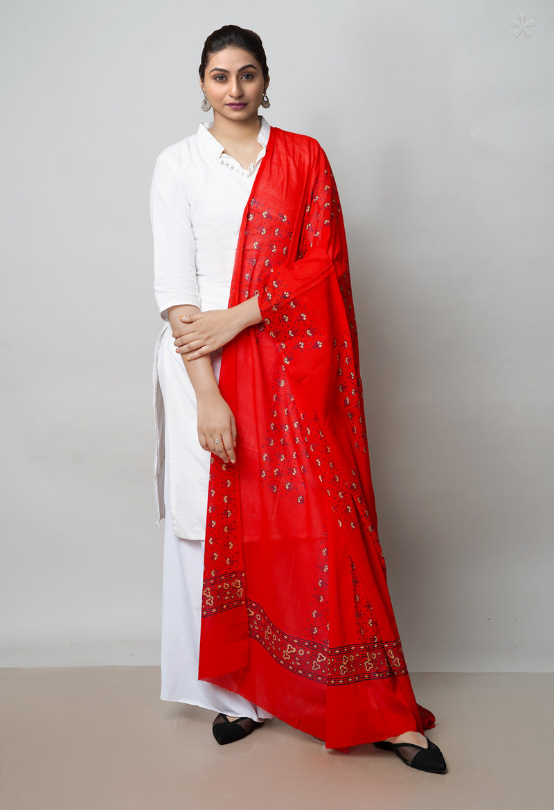 Red Pure Ajrakh Printed Soft Cotton Dupatta–UDS4650