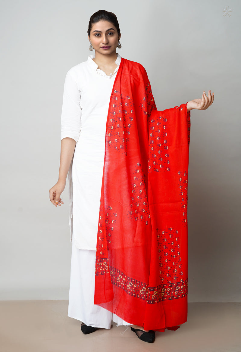 Red Pure Ajrakh Printed Soft Cotton Dupatta–UDS4650