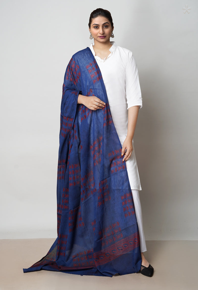 Blue Pure Ajrakh Printed Soft Cotton Dupatta–UDS4651