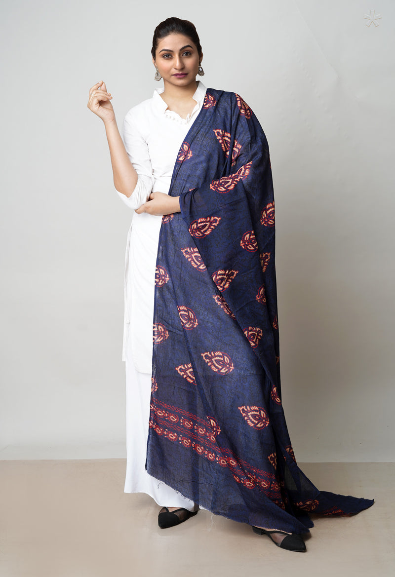 Blue Pure Ajrakh Printed Soft Cotton Dupatta–UDS4654