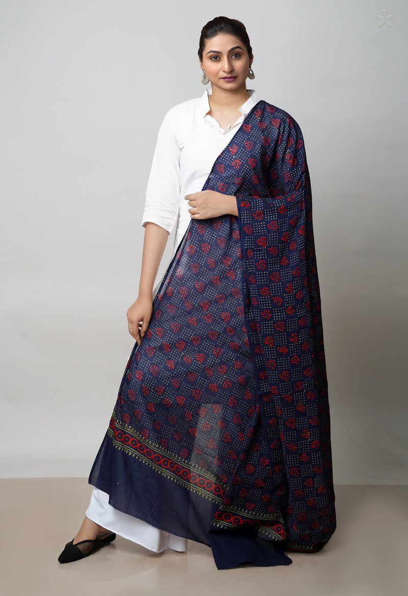 Blue Pure Ajrakh Printed Soft Cotton Dupatta–UDS4655