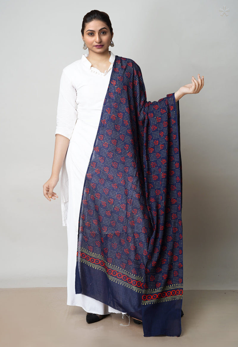 Blue Pure Ajrakh Printed Soft Cotton Dupatta–UDS4655