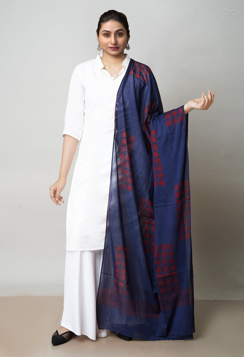 Blue Pure Ajrakh Printed Soft Cotton Dupatta–UDS4658
