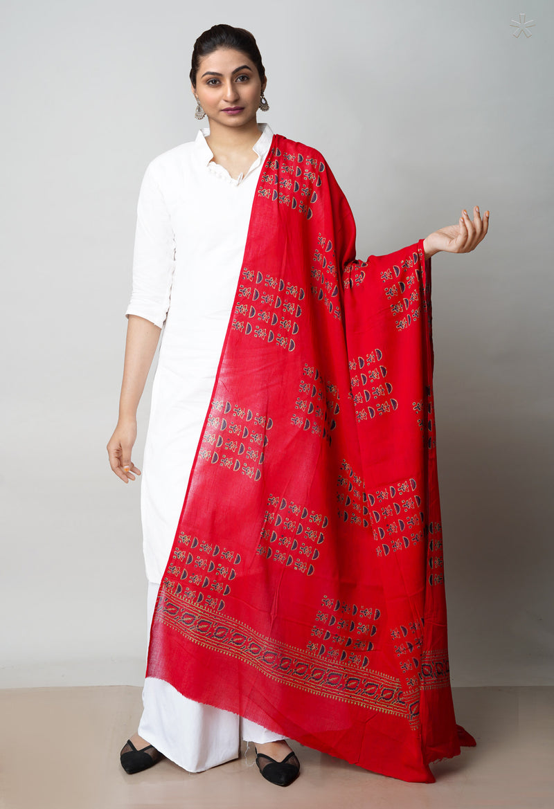 Red Pure Ajrakh Printed Soft Cotton Dupatta–UDS4659