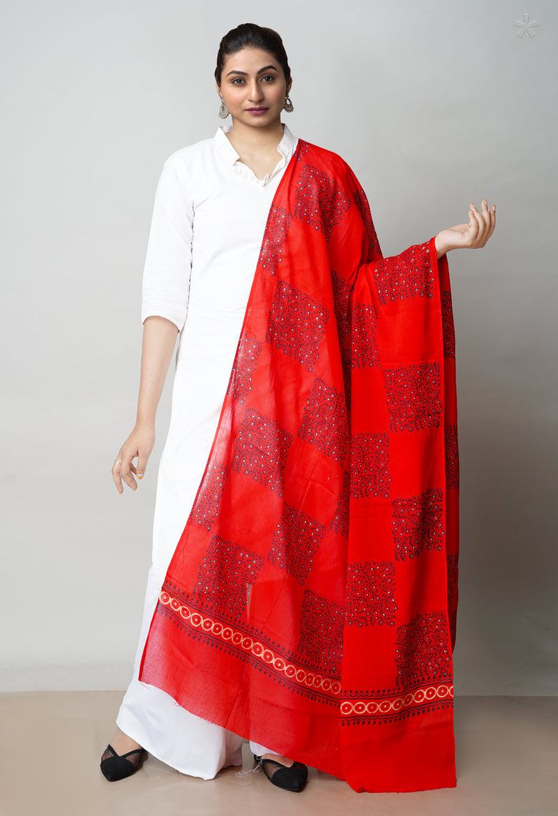 Red Pure Ajrakh Printed Soft Cotton Dupatta–UDS4660